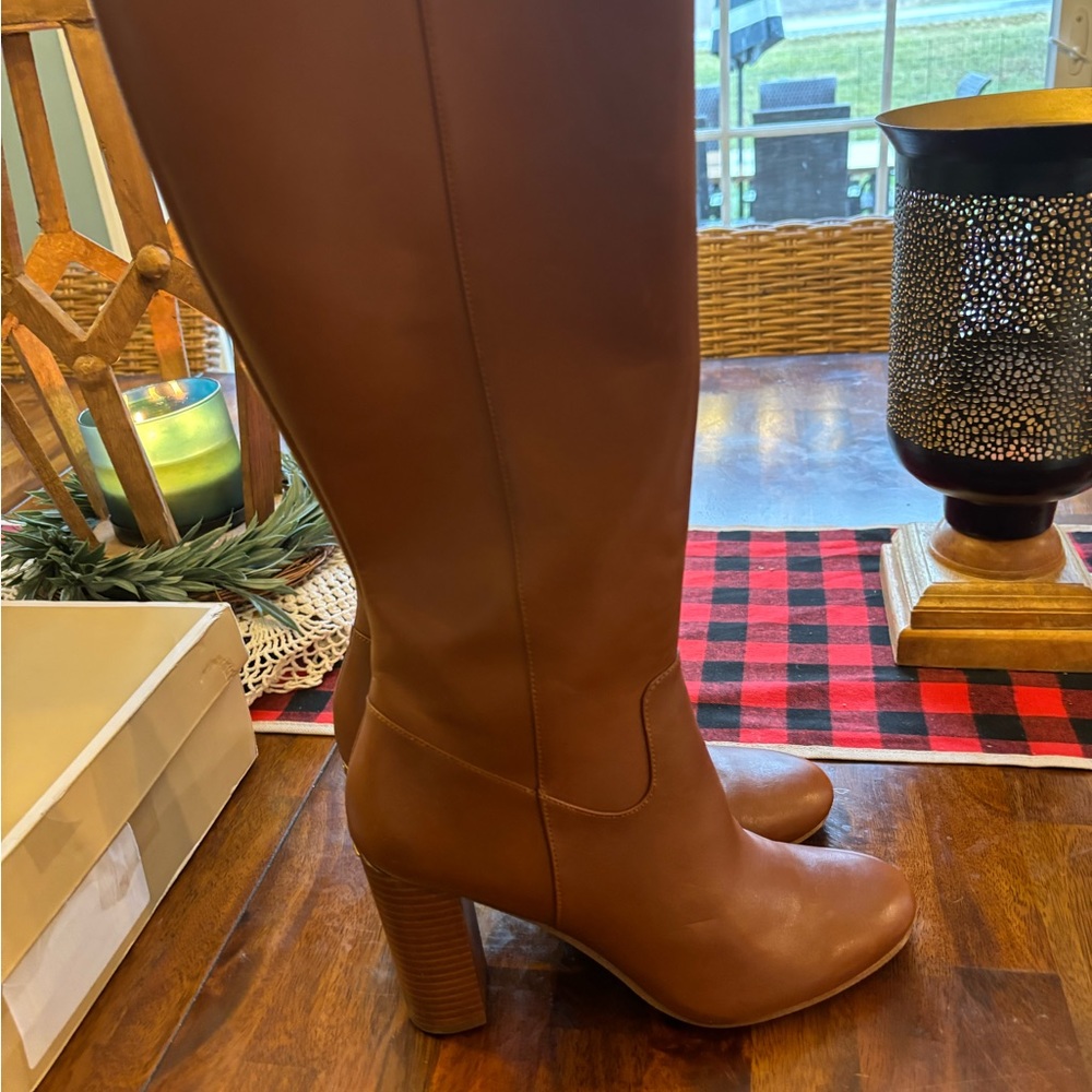 Michael Kors Luggage Leather Lottie Knee Boots 9 new with box